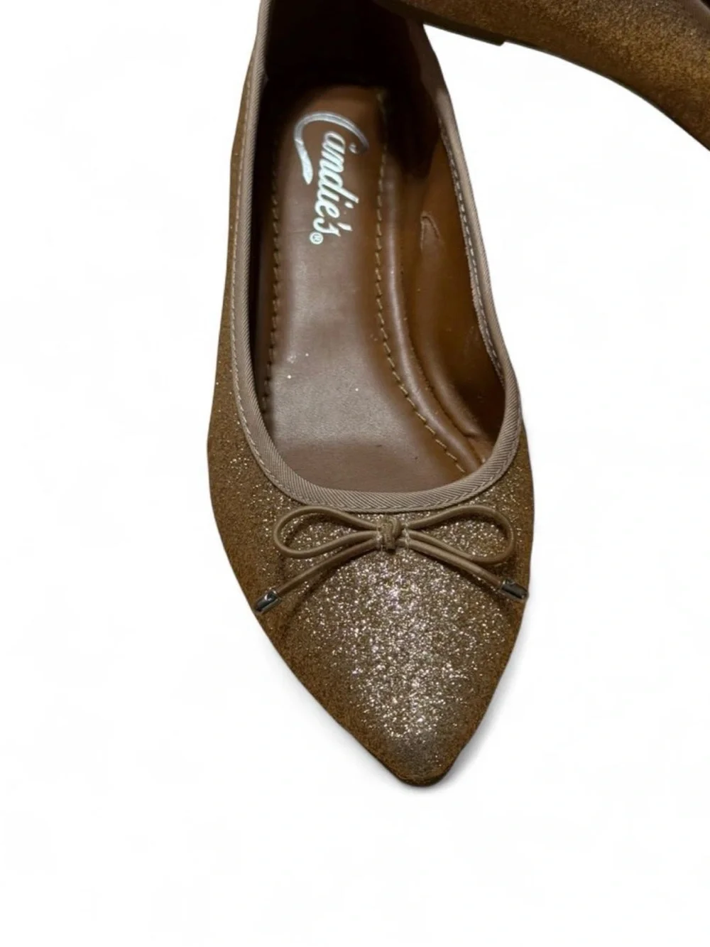 Glitter Pointed-Toe Ballet Flats in Champagne